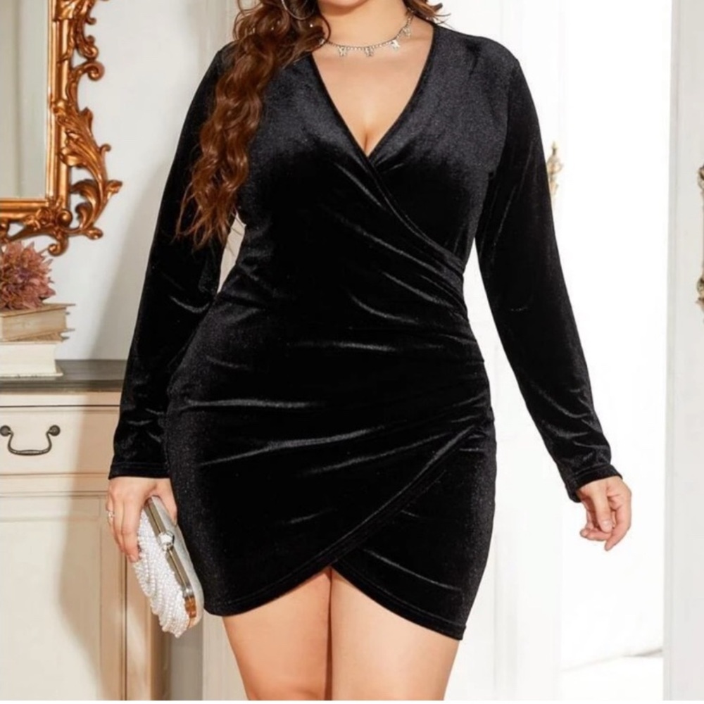 SHEIN Black Asymmetrical Ruched Wrap Dress